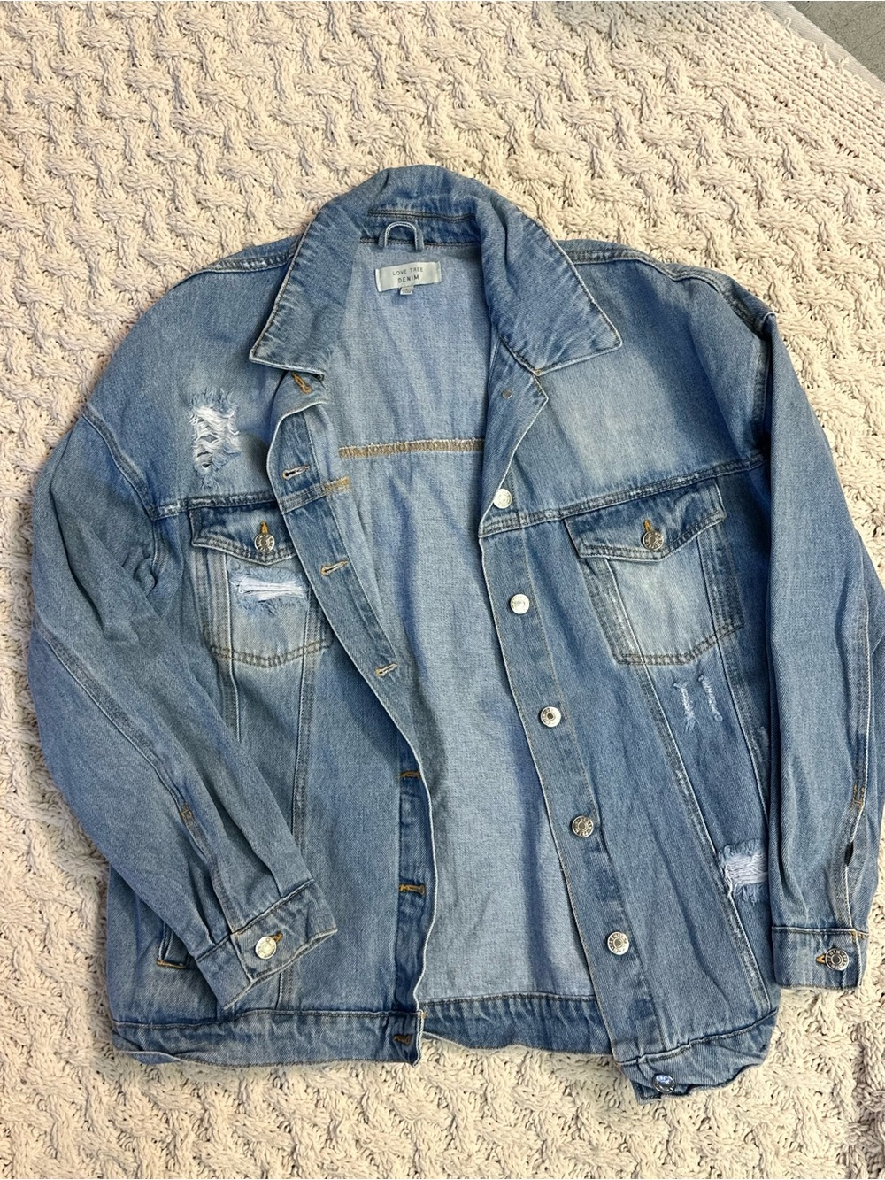 Love Tree Light Blue Distressed Denim Jean Jacket